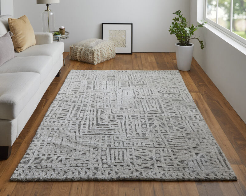4 X 6 gray And Silver geometric Stain Resistant Area Rug image number 0