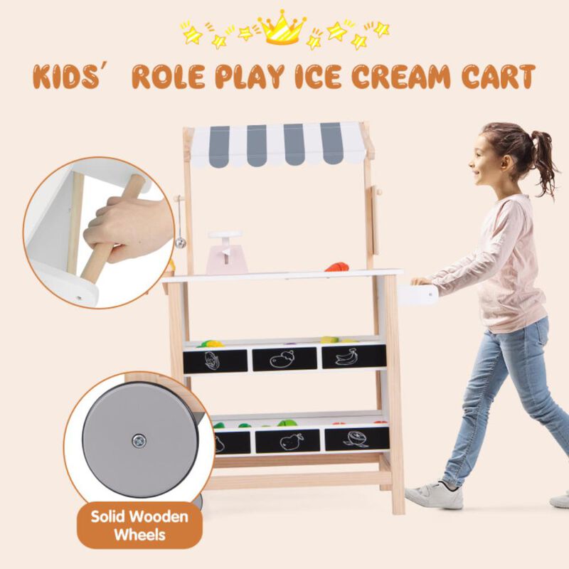 Hivvago Kids Wooden Ice Cream Cart with Chalkboard and Storage