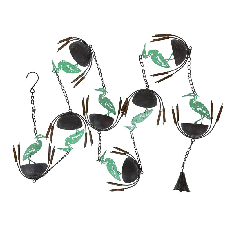 Metal Heron Rain Chain 102in Green Rustic Hanging Downspout Alternative Bell image number 3