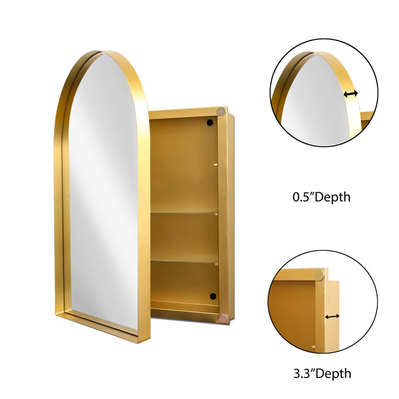 ELEMENT ACE 24x36 Inch Arched Recessed Medicine Cabinet with Adjustable Shelves and Metal Frame image number 2