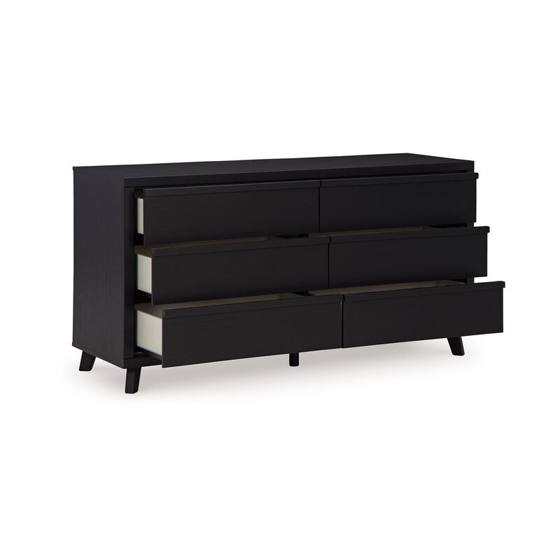 Danzi 62 Inch Dresser, 6 Storage Drawers, Modern Black Laminate Finish - Benzara