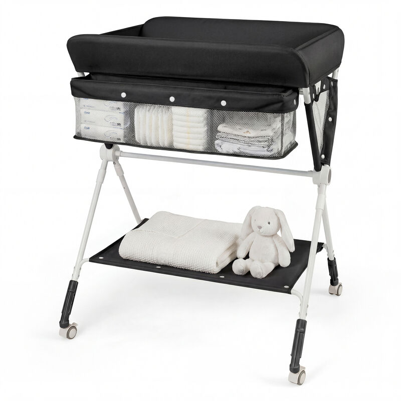 Baby Changing Table with 3 Level Height Adjustment and Storage for Nursery-Black image number 0