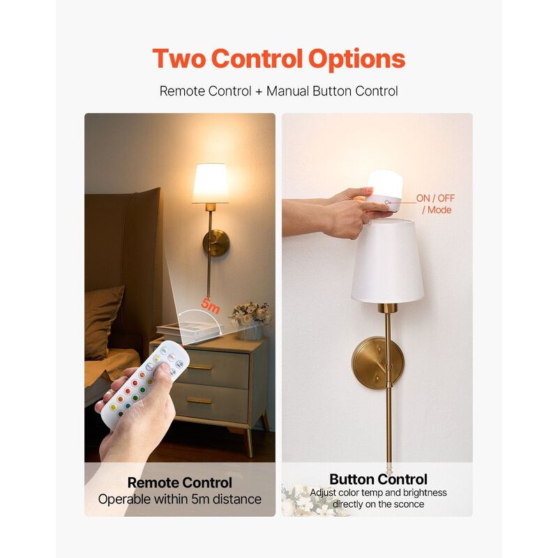 Rechargeable Battery Wall Lights Set of 2 with Remote, 30 Modes & 12 RGB Colors-Gold image number 5