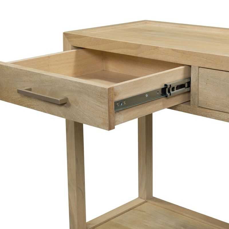 Unya 36 Inch Sofa Console Table with Shelf, 2 Drawers, Natural Brown Mango Wood, Organic Decor image number 4