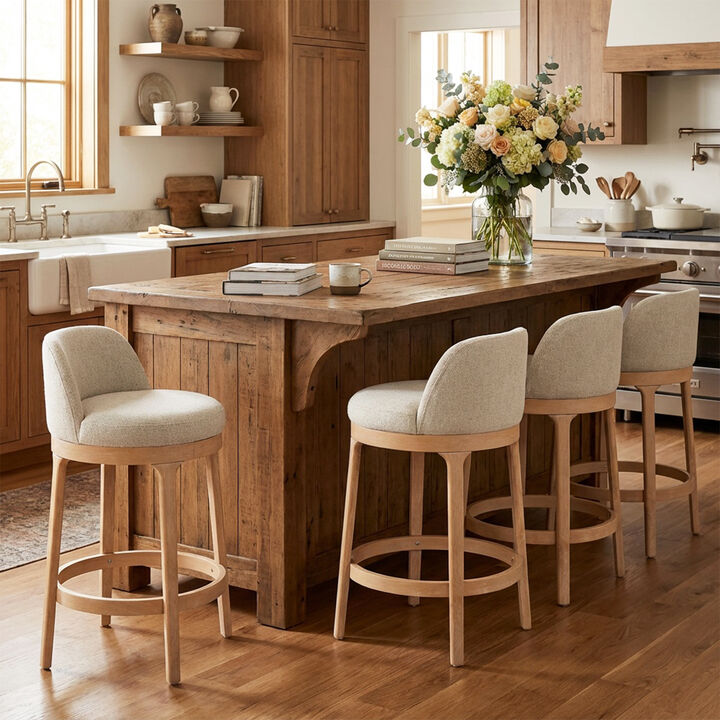 Christopher Knight Home Cecile Modern Rubberwood Upholstered Bar Stools (Set of 4)