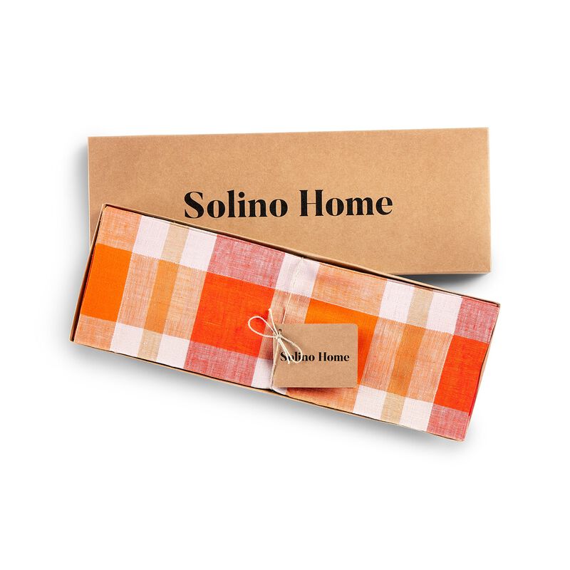 Solino Home Fall Buffalo Check 100% Linen Placemats &ndash; Set of 4, 14 x 19 in, Machine Washable, Holiday and Everyday Dining