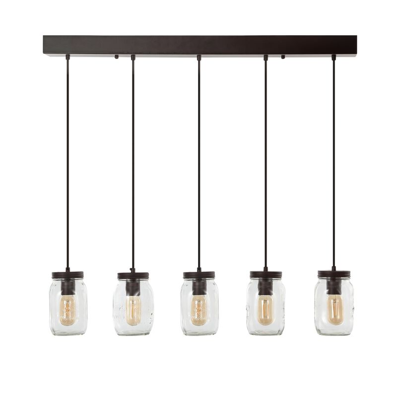 Gaines 5-Light Farmhouse Industrial Iron Mason Jar Linear LED Pendant