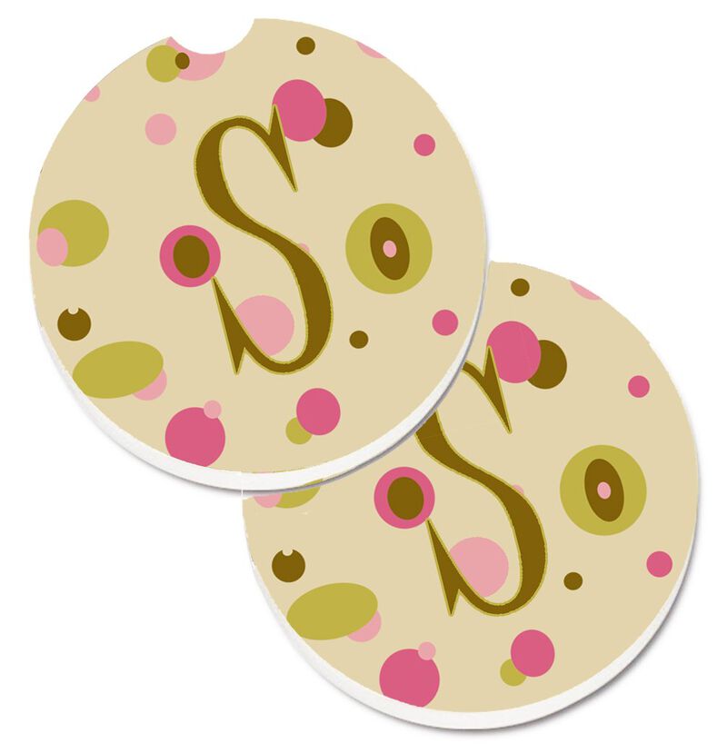 Caroline's Treasures Letter S Initial Monogram - Tan Dots Set of 2 Cup Holder Car Coasters CJ1004-SCARC, 2.56, Multicolor