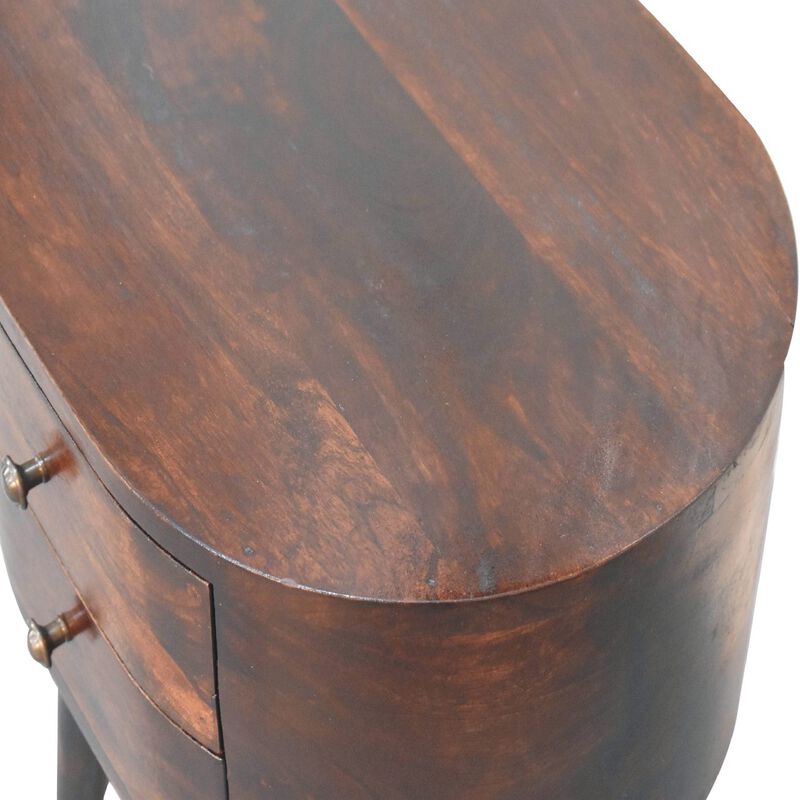 Light Walnut Solid Wood 2 Drawers Rounded NightStand