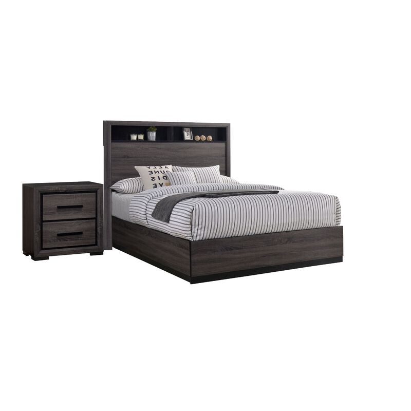 Queen Bedroom Set in Gray & Black Wood &ndash; 2 Piece Set with Nightstand image number 0