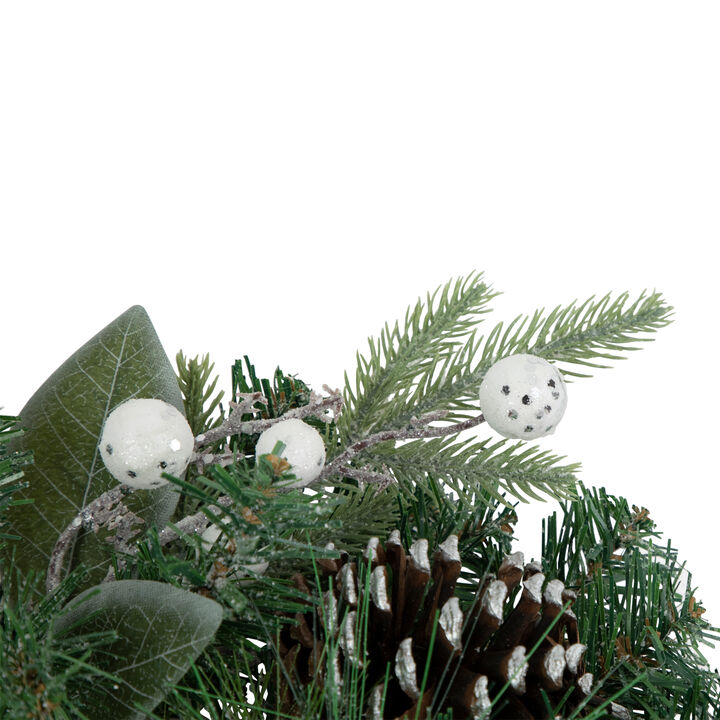 Frosted White Berry and Mixed Pine Artificial Christmas Wreath  24-Inch  Unlit