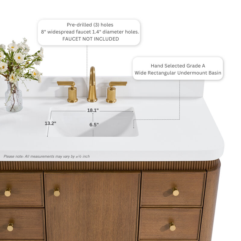 Aston 42 inch Bath Vanity Set in Chestnut Oak Finish with Alpine White Quartz Top image number 3