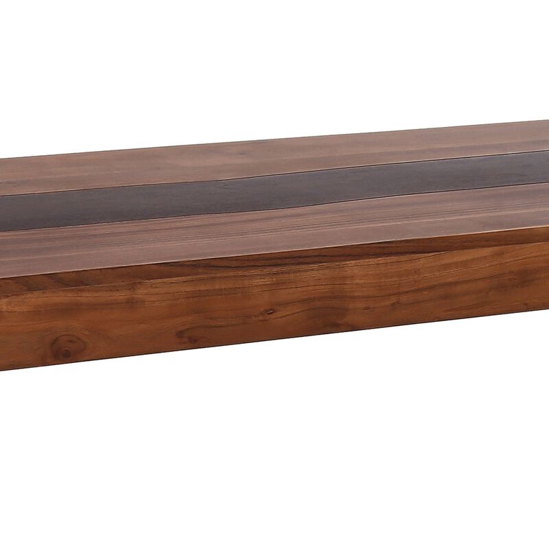 52 Inch Modern Coffee Table, Acacia Wood with Classic Block Legs, Brown