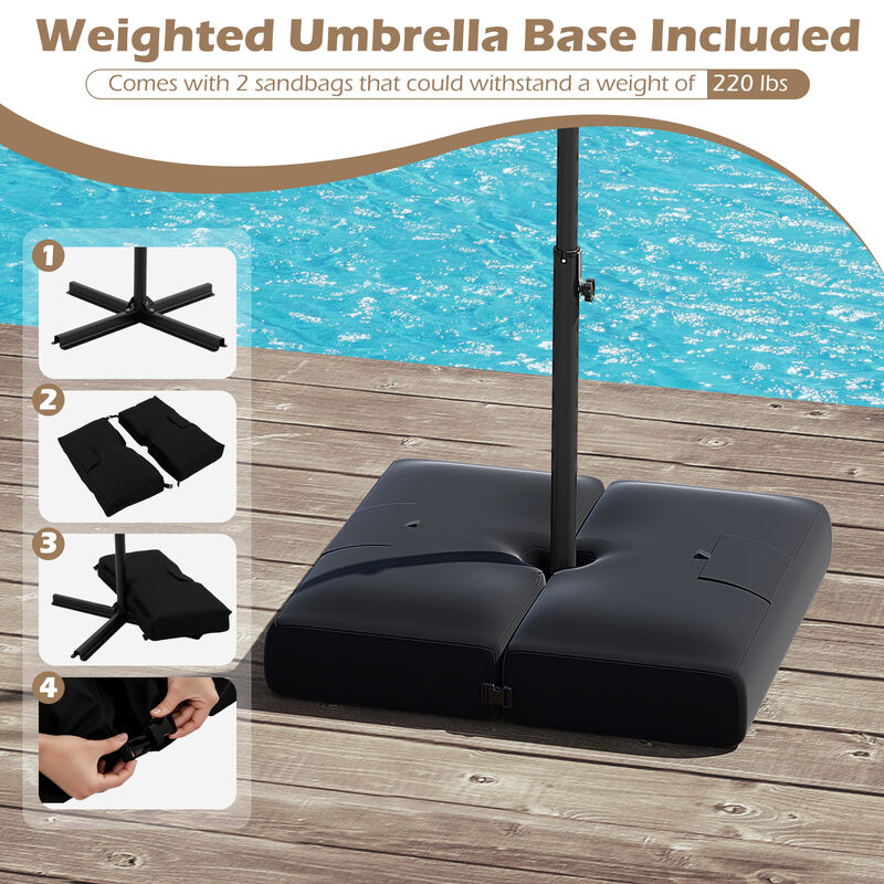 Solar Offset Umbrella with 32 LED Lights &ndash; Hanging Patio Shade with Base
