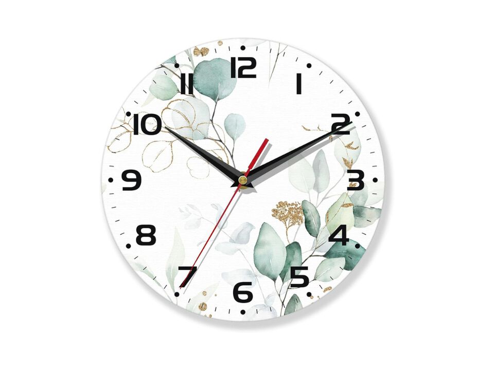 10" Eucalyptus Leaf Wall Clock - Battery Operated Decorative Clock for Living Room & Kitchen