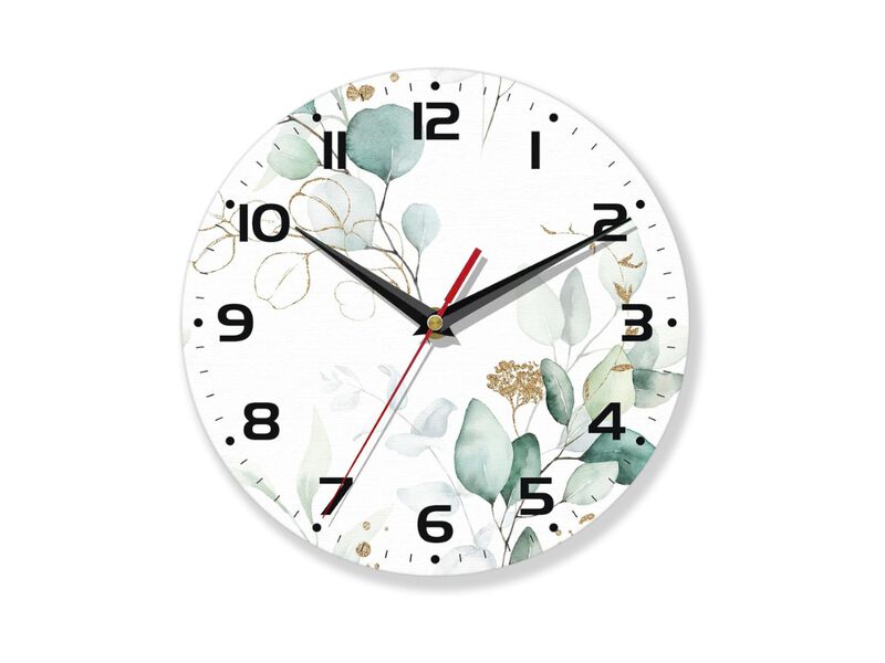 10" Eucalyptus Leaf Wall Clock - Battery Operated Decorative Clock for Living Room & Kitchen image number 0