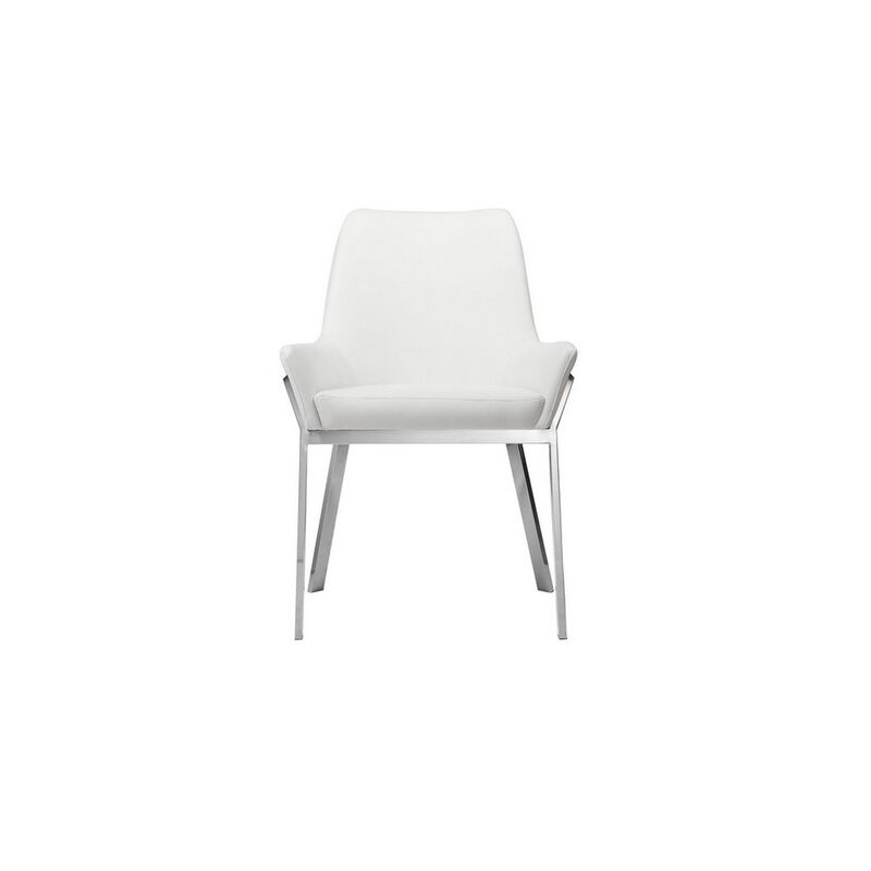 Fuma 23 Inch Set of 2 Dining Chairs, Foam Fill, White Faux Leather, Silver - Benzara image number 2