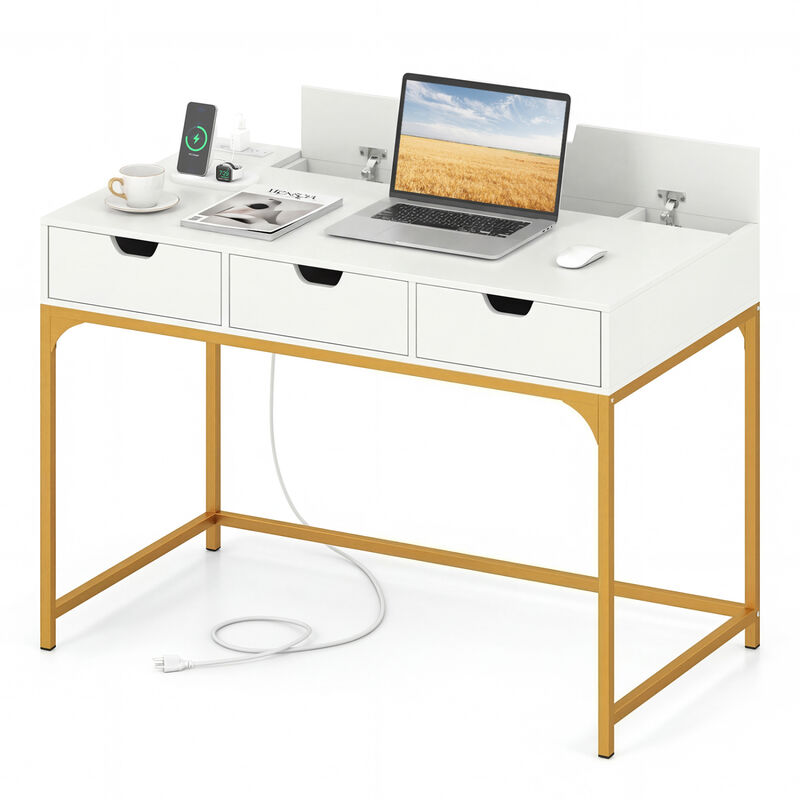 Home Office Desk with Power Outlets and Hidden Storage Compartment image number 3