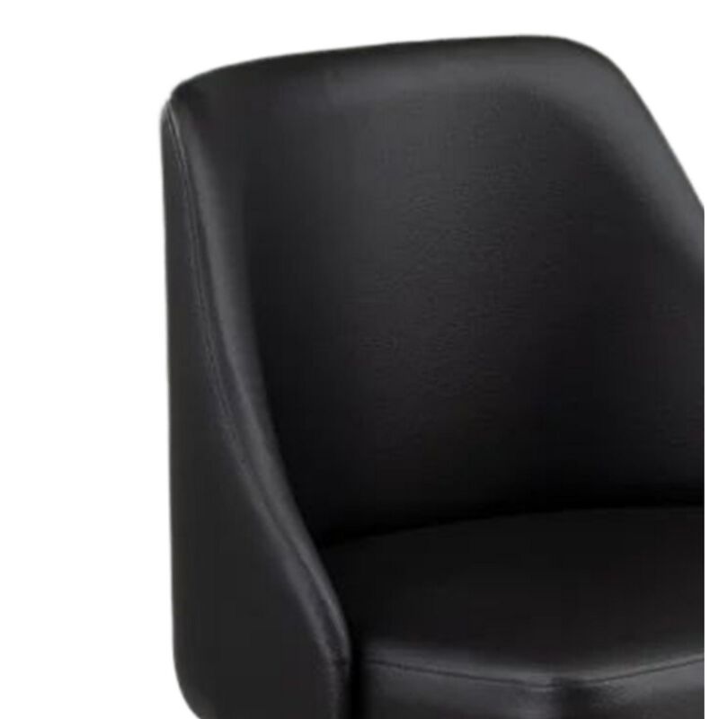 Yim 22 Inch Adjustable Swivel Office Chair, Black Faux Leather, Chrome Base - Benzara