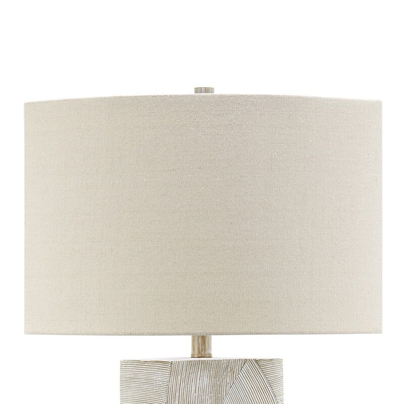 Bard 30 Inch Table Lamp, Accent Cylindrical Base, Ivory Oval Fabric Shade - Benzara