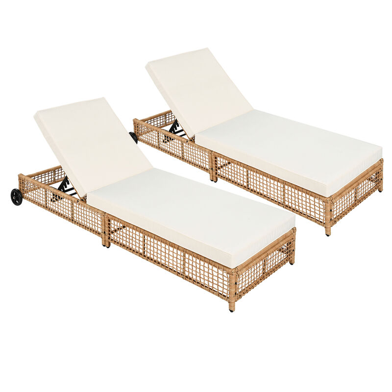 Whisen Rattan Outdoor Lounge Chair Set of 2, Patio Chaise Lounge with 5-Position Backrest image number 0