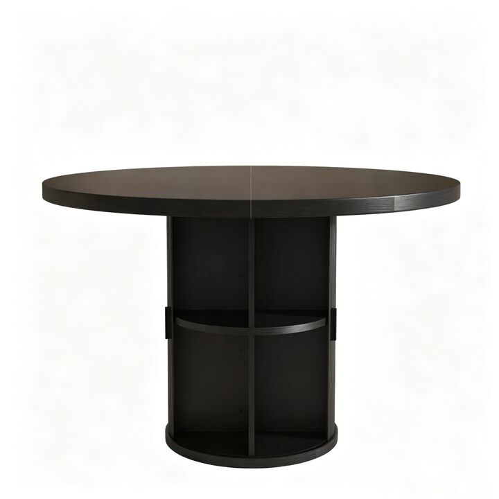 Vipbear 35.43" Round Dining Table for 4, Modern Wooden Kitchen Table with Built-in Storage Shelves