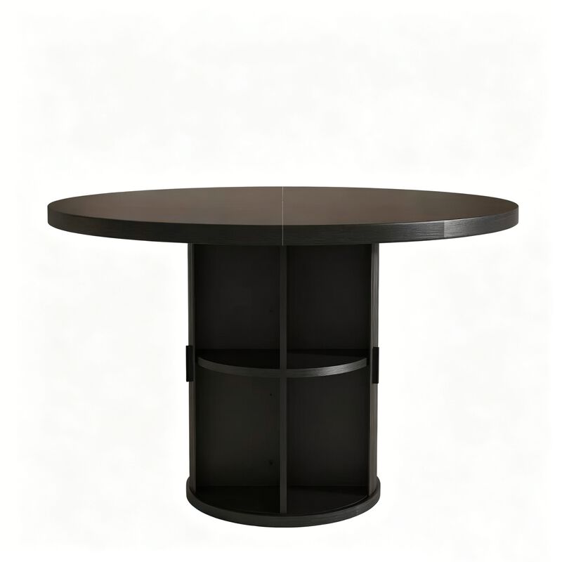 Vipbear 35.43" Round Dining Table for 4, Modern Wooden Kitchen Table with Built-in Storage Shelves image number 0