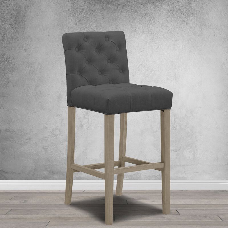 Glamour Home Set of 2 Alee Gray Fabric Bar Stool with Tufted Buttons and Wood Legs