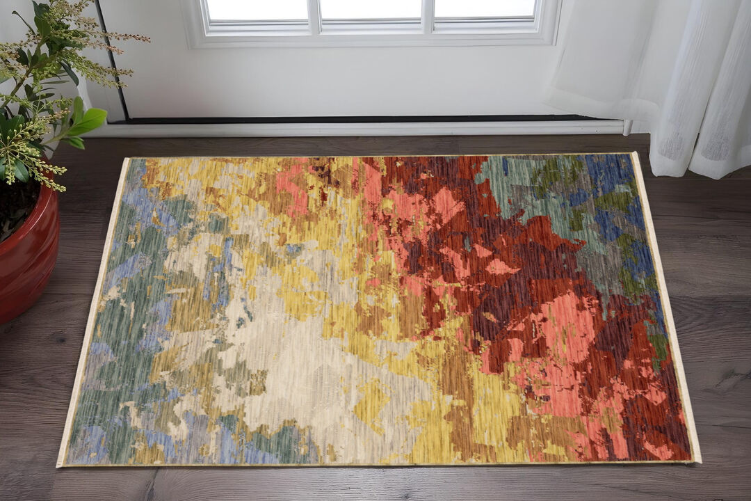 HomeRoots Abstract Area Rug With Fringe