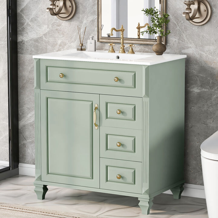 Merax Bathroom Storage Vanity with Classic Black Painted Finish, Panel Details & Decorative Legs