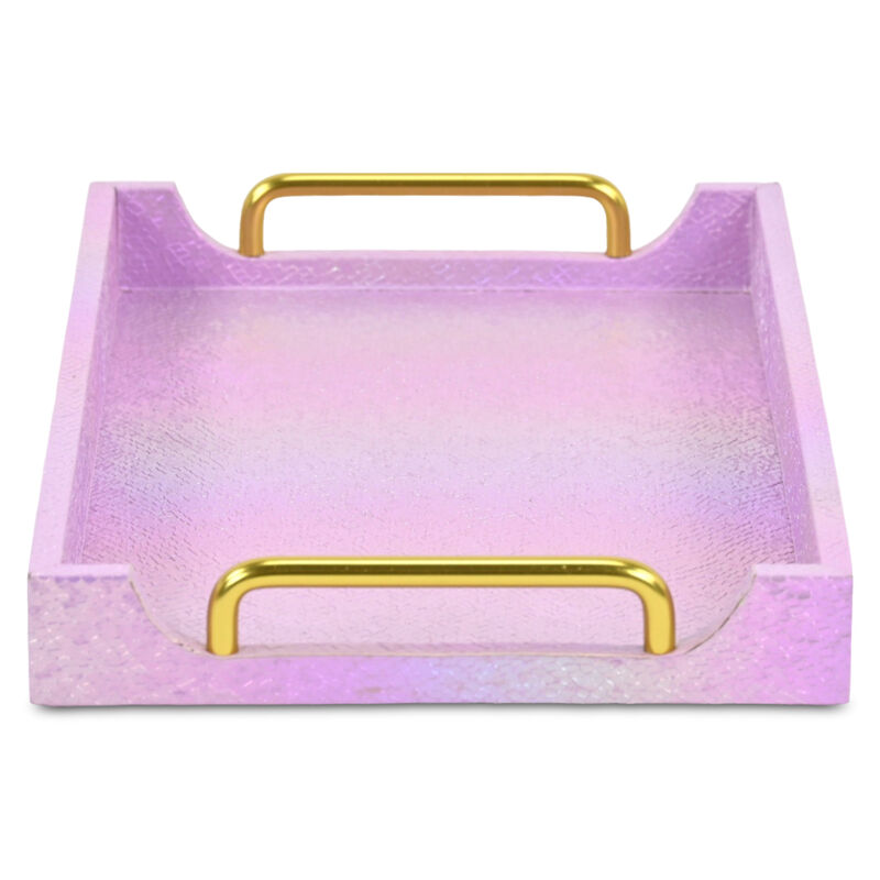 HomeRoots 16" Pink Faux Shagreen Serving Tray With Handles image number 3