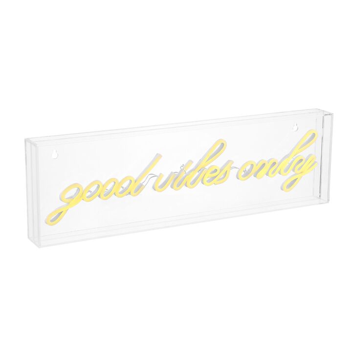 Good Vibes Only 20" X 6" Contemporary Glam Acrylic Box USB Operated LED Neon Light