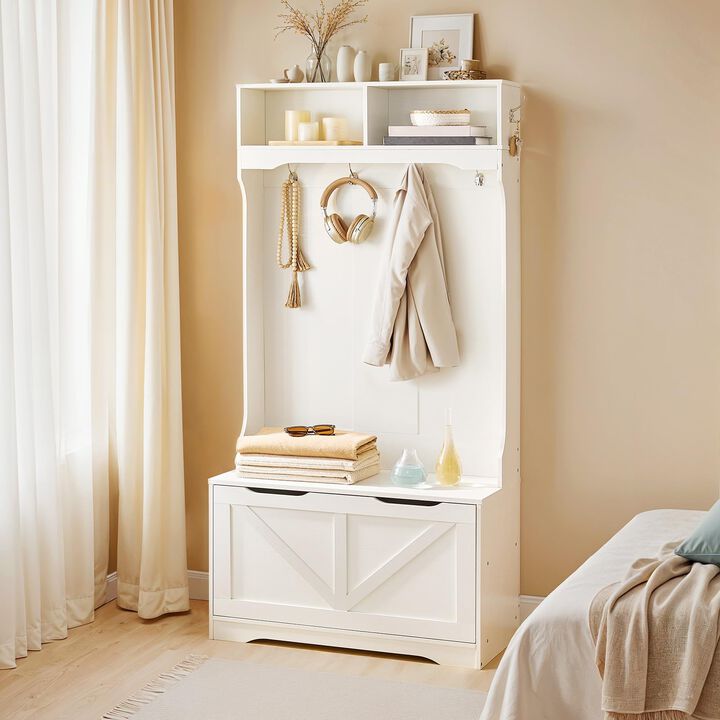 Entryway Hall Tree with Bench and Shoe Storage Cabinet Organizer