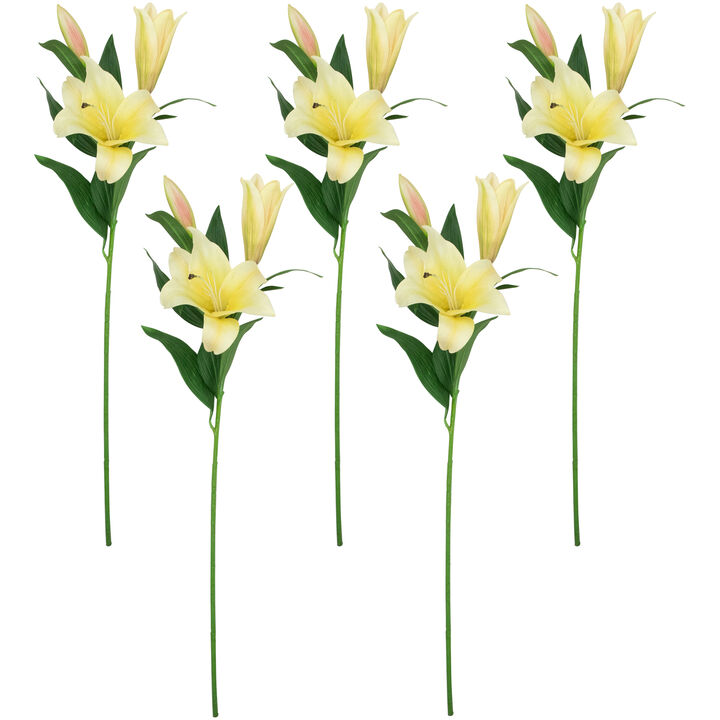 Set of 6 Yellow Lily Artificial Floral Stems  38"