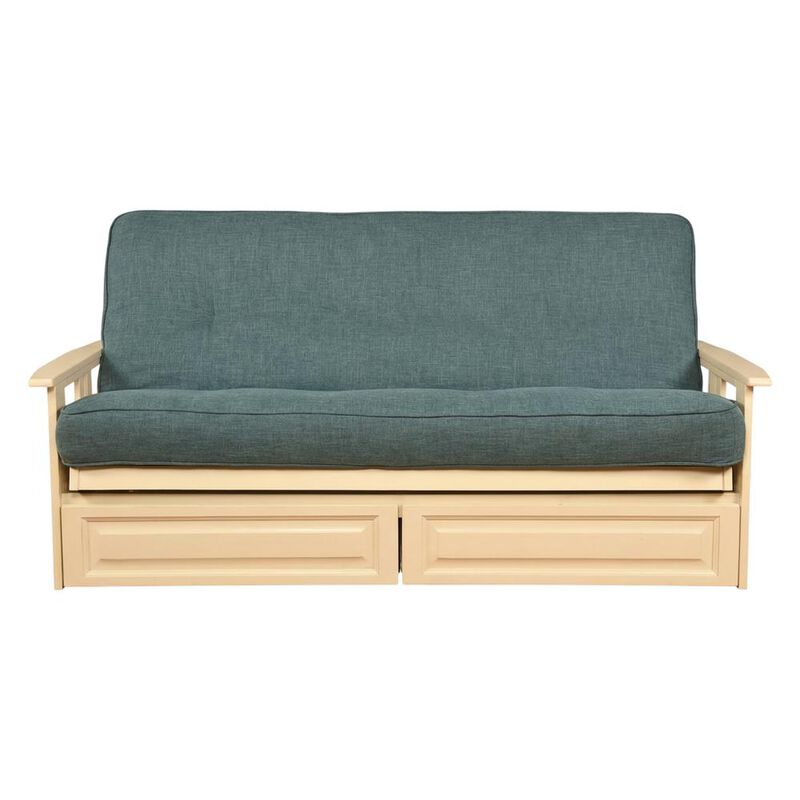 Phoenix Frame-Antique White Finish-Linen Aqua Mattress-Storage Drawers image number 0