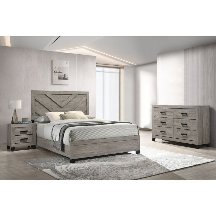 Best Quality Furniture 3 piece light gray pannel bedroom set (Bed+NS+Dresser), Queen