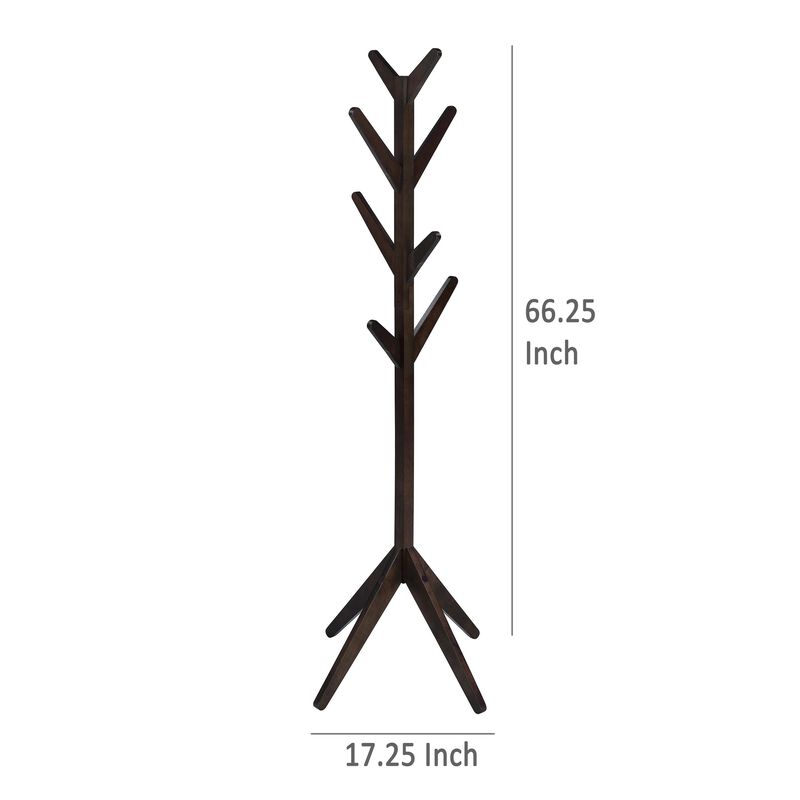 Margo Coat Rack, 8 Hooks and Tree Inspired Design, Brown Solid wood - Benzara