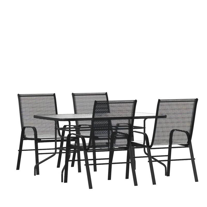 Flash Furniture 5 Piece Set - 55" Tempered Glass Patio Table, 4 Gray Stack Chairs image number 0