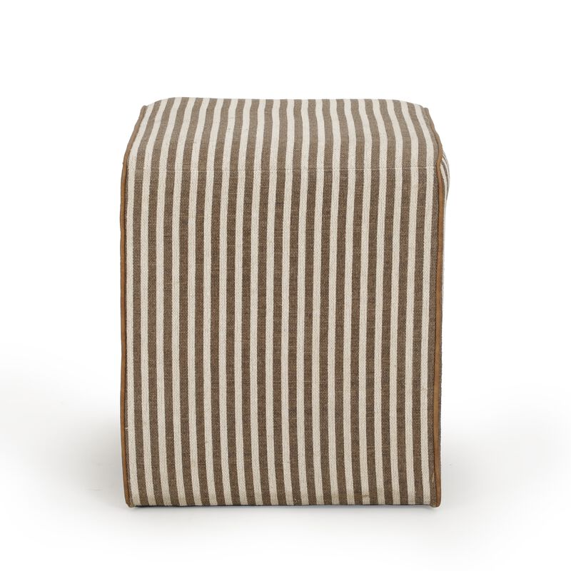 Byron Square Green Stripe Cotton Jute Ottoman image number 4