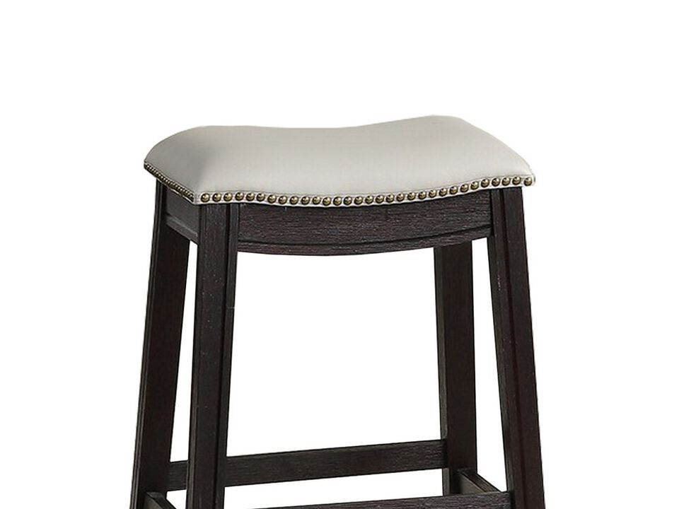 Curved Leatherette Counter Stool with Nailhead Trim, Set of 2, Gray - Benzara