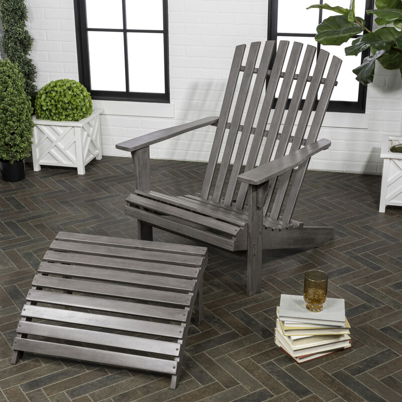 Saranac 2-Piece Traditional Rustic Acacia Wood Adirondack Chair with Detachable Ottoman