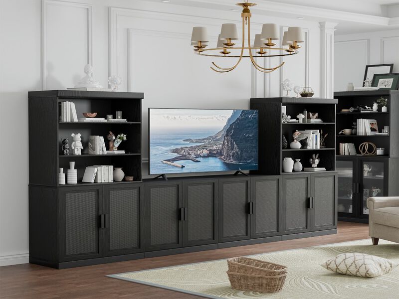 72" High Black Doorless Wood Grain Decorative Storage Cabinet with 12 shelves Combination Cabinet