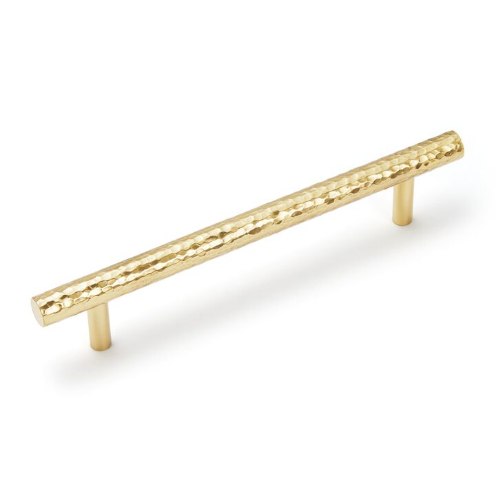 KOPPALIVE 6-Pack Solid Brass Kitchen Cabinet Pulls, Gold Modern T-Bar Handles, 5-Inch Hole Center Hammered Handles for Dresser D