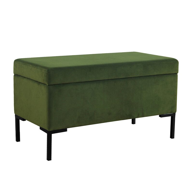Ray Storage Bench Ottoman, Forest Green Velvet, Metal Legs, 32 Inch image number 0