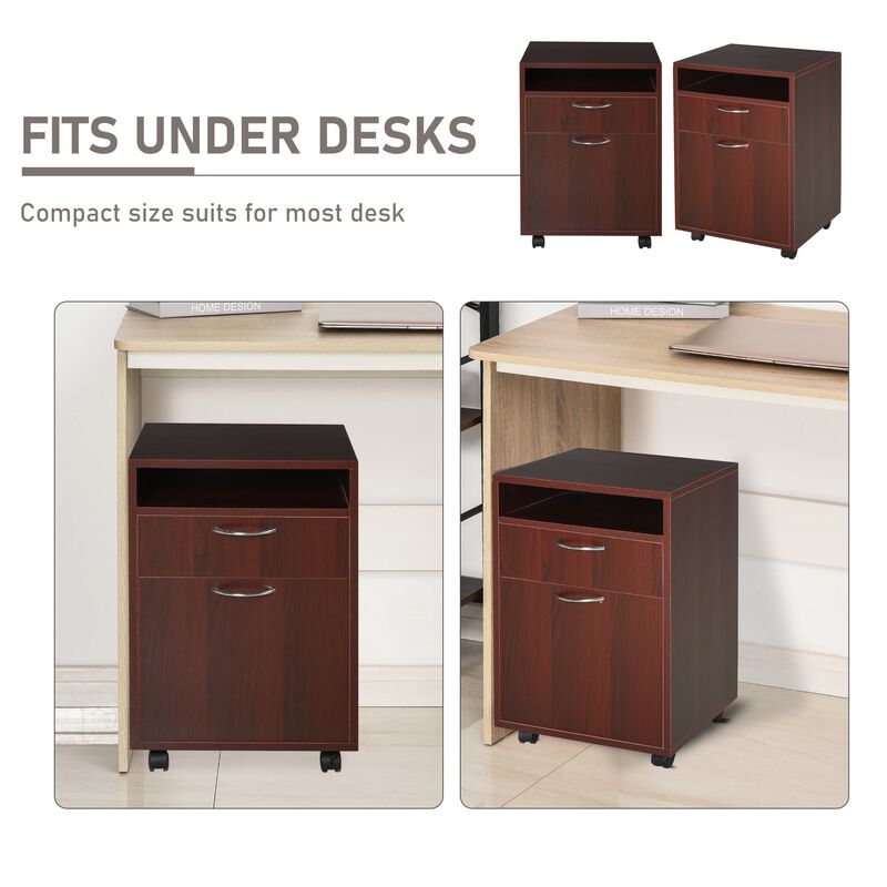 Mobile File Cabinet Organizer with Drawer and Cabinet, Printer Stand with Castors, Brown image number 5