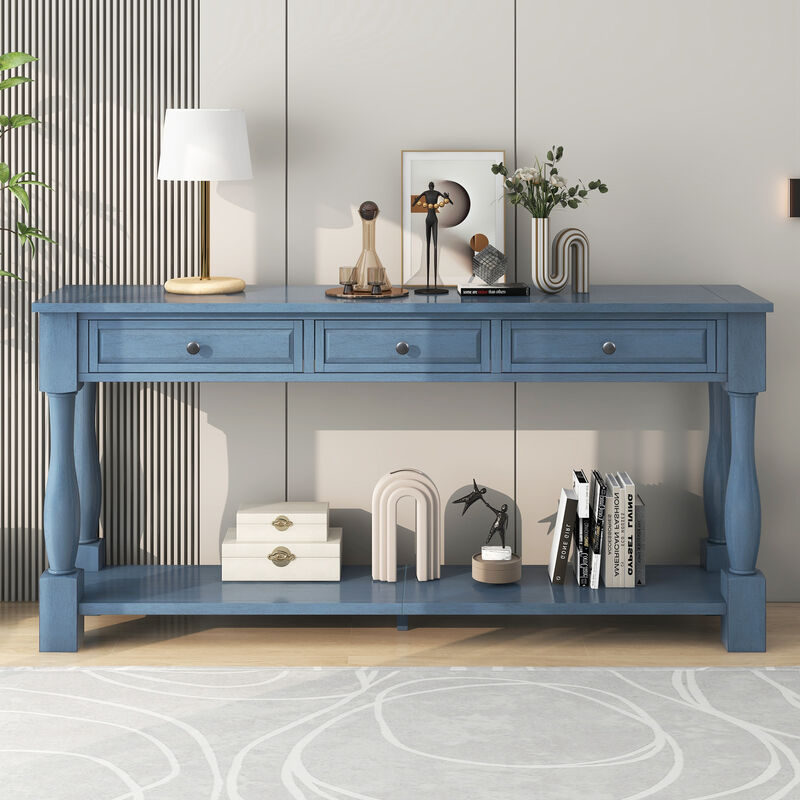 Merax Mediterranean 3-Drawer Console Table with Solid Wood Legs &ndash; Extra-Long & Thick image number 2