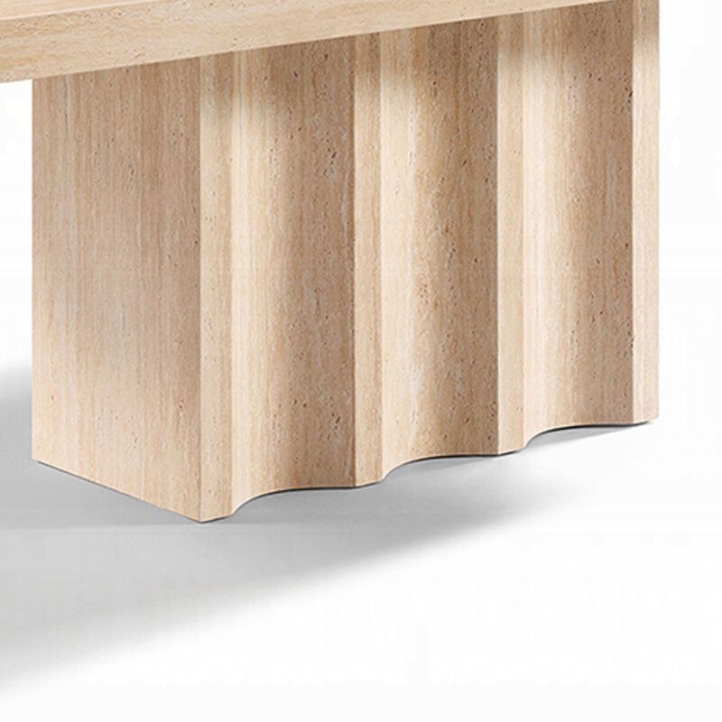 Pia Dining Table, 71 Inch Travertine Top, Fluted Pedestal Base, Brown image number 6