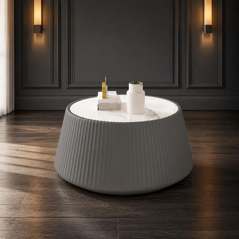 GOODSILO Round Cup Shape Sintered Stone Top Modern Coffee Table for Living Room, Bedroom and Office as Side or Bedside Accent image number 3