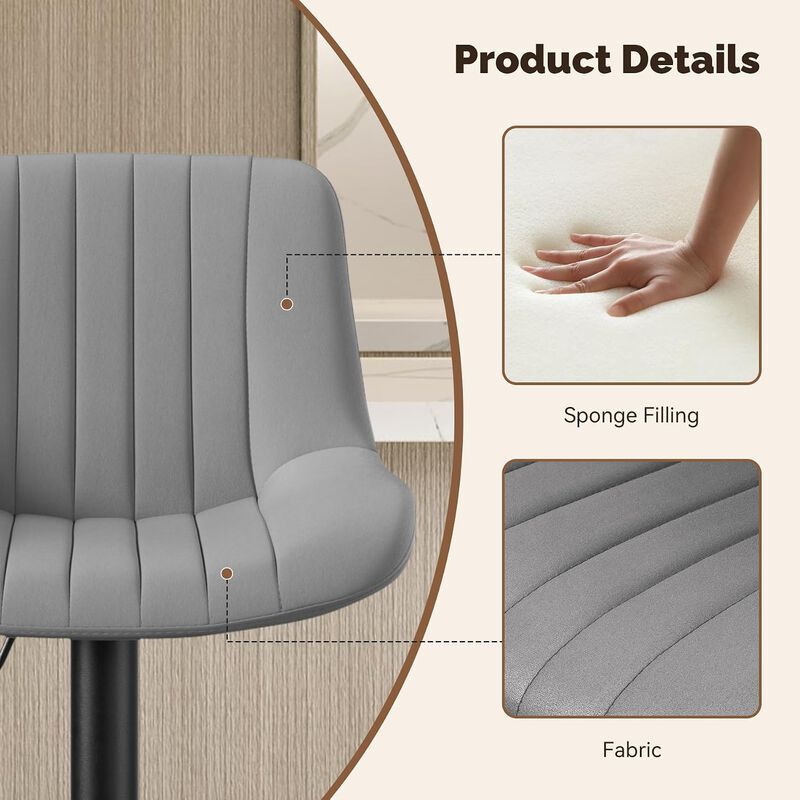 Swivel Bar Stools Set of 2, Upholstered Counter Height Bar Stools with Back and Footrest, 360 Degree Swivel Kitchen Island Chairs, Modern Barstools for Kitchen Counter, Home Bar, Dining image number 4