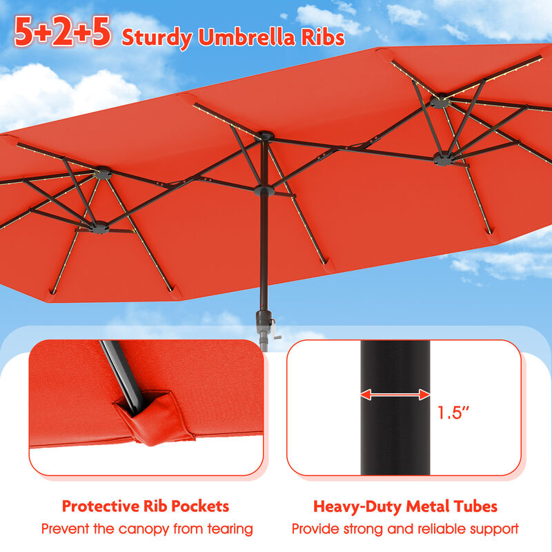 Large Patio Umbrella with LED Solar Lights and Crank Handle